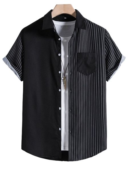 men pinstriped patched pocket shirt without tee 66ri#, White;black
men pinstriped patched pocket shirt without tee 66ri#, White;black