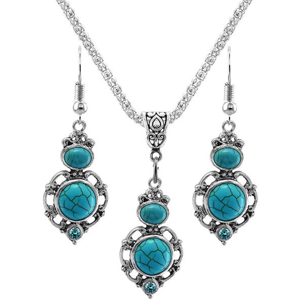 women fashion vintage turquoise rhinestone necklace earrings court style geometric pendant turquoise jewelry set gifts, Silver
women fashion vintage turquoise rhinestone necklace earrings court style geometric pendant turquoise jewelry set gifts, Silver