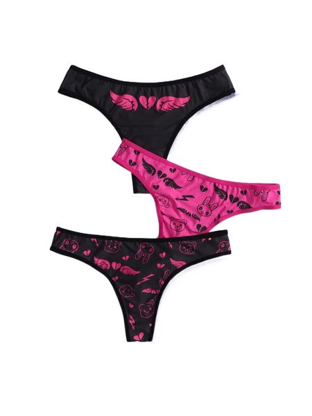 romwe cyber luvr 3pack cartoon graphic panty b3nc#, Black;red 
romwe cyber luvr 3pack cartoon graphic panty b3nc#, Black;red