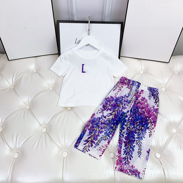 children's summer boys girls wisteria pants round neck short sleeve two-piece set, White
children's summer boys girls wisteria pants round neck short sleeve two-piece set, White