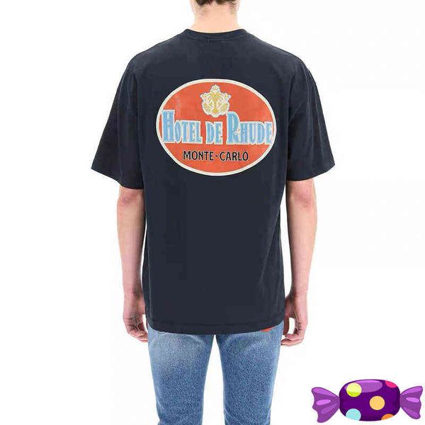 black white apricot  de rhude montecarlo printing tees t shirt, White;black 
black white apricot  de rhude montecarlo printing tees t shirt, White;black