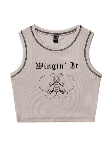 x coffin cat cartoon & letter graphic stitching tank t0zx#, White 
x coffin cat cartoon & letter graphic stitching tank t0zx#, White