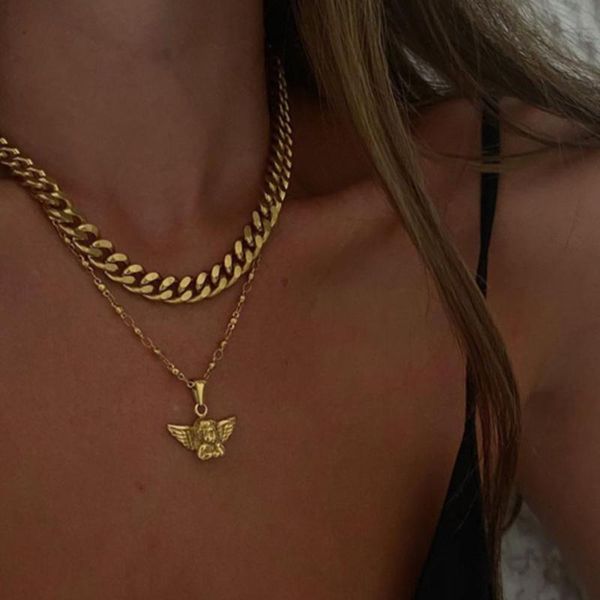 chains fashion angel pendant necklace multilayer gold silver color metal chain collar women punk hip-hop jewelry
chains fashion angel pendant necklace multilayer gold silver color metal chain collar women punk hip-hop jewelry