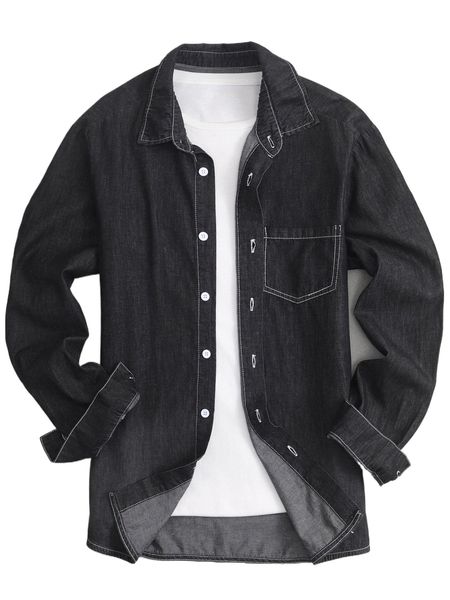 men 1pc pocket patched denim shirt m3ud#, White;black
men 1pc pocket patched denim shirt m3ud#, White;black