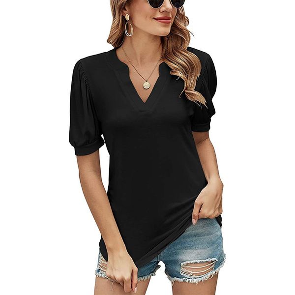 women blouses casual v-neck t-shirts loose puff short-sleeve shirts tunic blouse, White
women blouses casual v-neck t-shirts loose puff short-sleeve shirts tunic blouse, White