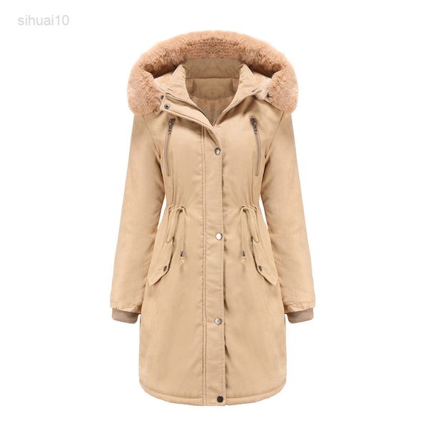 for winter 2022 fashion black kaki quilted women zip up jacket velvet hooded design female parka windproof warm jacket 3xl 4xl l220725
for winter 2022 fashion black kaki quilted women zip up jacket velvet hooded design female parka windproof warm jacket 3xl 4xl l220725