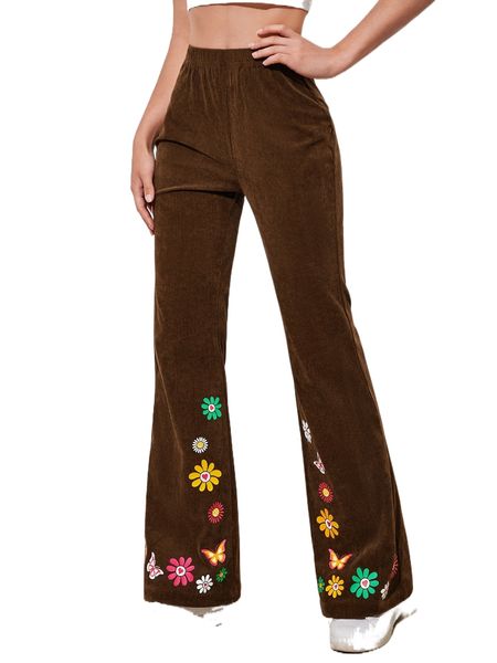 butterfly & floral print corduroy flare leg pants h5dn#, Black;white
butterfly & floral print corduroy flare leg pants h5dn#, Black;white