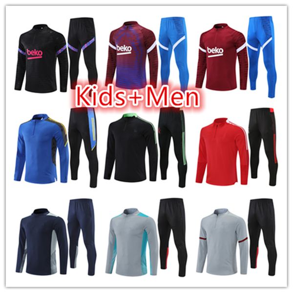2022mens and kids soccer tracksuit 2122 jersey football chandal futbol survetement foot maillot shirt, Black