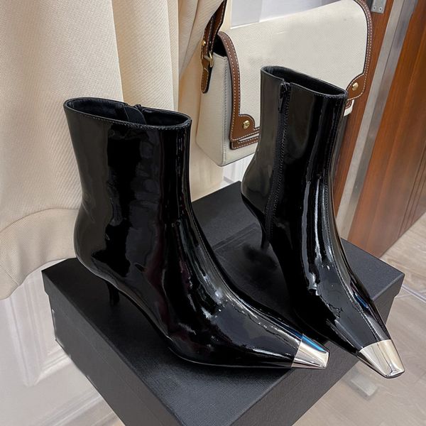 luxury ladies boots patent leather metal toe fashion autumn winter women's shoes stiletto heel with box size 35-40, Black
luxury ladies boots patent leather metal toe fashion autumn winter women's shoes stiletto heel with box size 35-40, Black