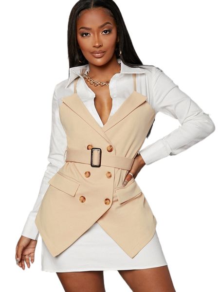 mixed media belted 2 in 1 dress t4z5#, Black;gray
mixed media belted 2 in 1 dress t4z5#, Black;gray