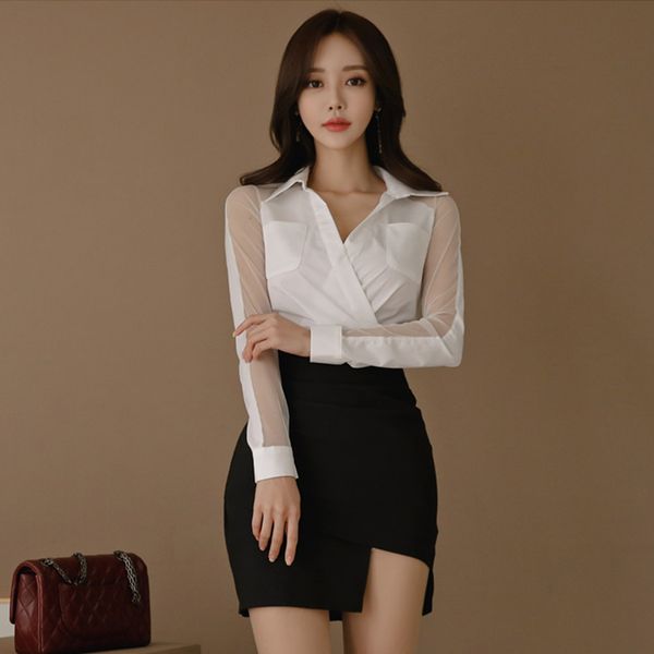 office ladies women 2 pieces suits mesh patchwork white shirt & irregular sheath bodycon short skirt work wear set 2022
office ladies women 2 pieces suits mesh patchwork white shirt & irregular sheath bodycon short skirt work wear set 2022