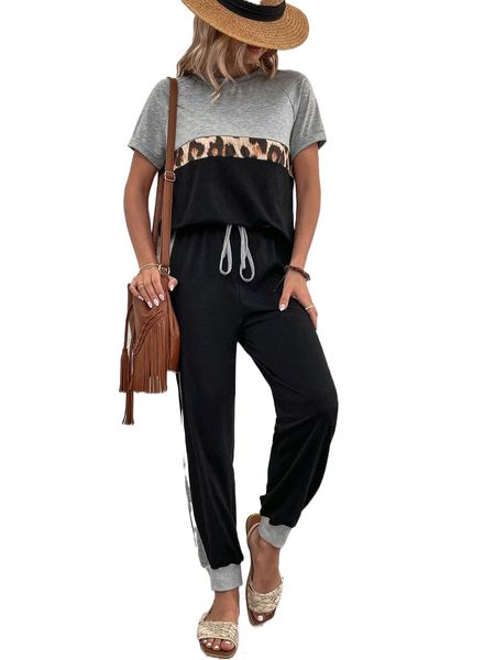 leopard colorblock raglan sleeve tee & drawstring waist sweatpants q1yv#, White
leopard colorblock raglan sleeve tee & drawstring waist sweatpants q1yv#, White