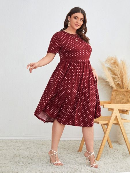 plus polka dot hidden pocket dress 67z0#, Black