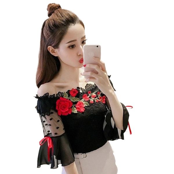 women's blouses & shirts summer flower emboridery flare sleeve off the shoulder women lace 1 m9zg#, White
women's blouses & shirts summer flower emboridery flare sleeve off the shoulder women lace 1 m9zg#, White