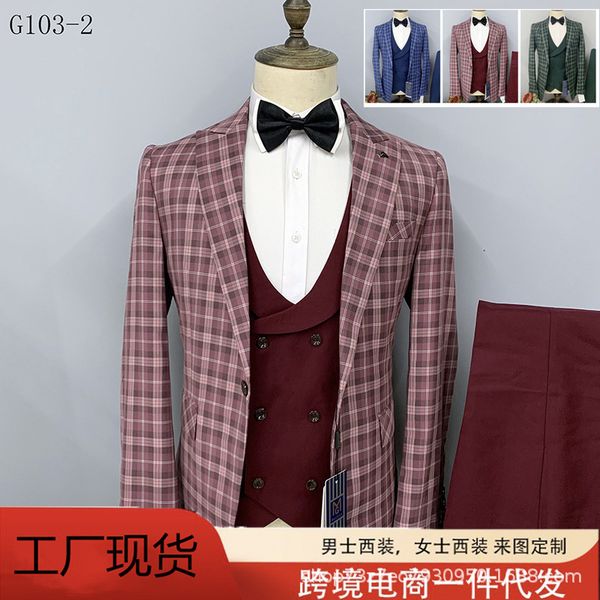 men's suit trends 2022 europe and the united states foreign trade wedding banquet plaid men's suit three-piece trend men's su, White;black
men's suit trends 2022 europe and the united states foreign trade wedding banquet plaid men's suit three-piece trend men's su, White;black