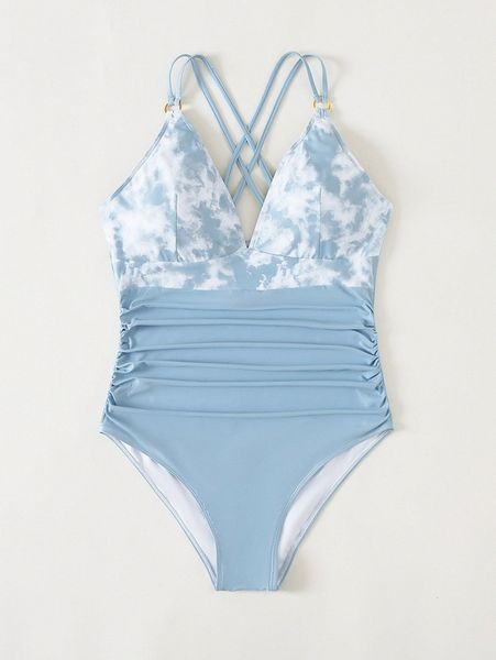 women's swimwear plus tie dye ruched criss cross one piece swimsuit c1cn#, White;black
women's swimwear plus tie dye ruched criss cross one piece swimsuit c1cn#, White;black
