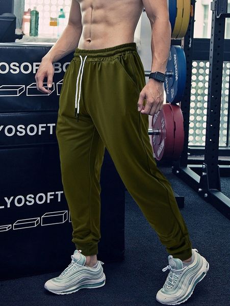 men drawstring waist sweatpants k58x#, Black