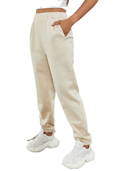 pocket detail elastic waist sweatpants 17aq#, Black;white