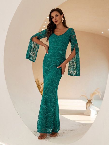 angel fashions cloak sleeve maxi lace prom dress s6j4#, Black;gray
angel fashions cloak sleeve maxi lace prom dress s6j4#, Black;gray