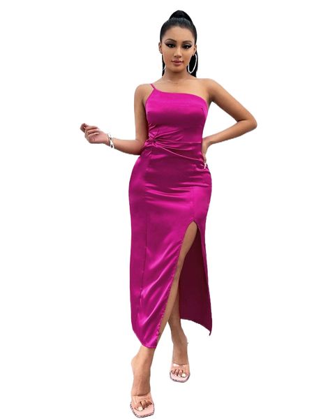 sxy one shoulder ruched split thigh dress l4zi#, Black;gray