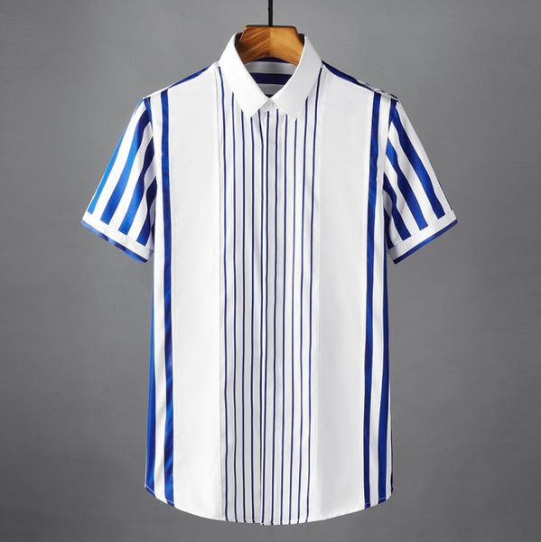 2022 summer new thick thin stripes stitching trend slim men's shirt handsome casual men short sleeved black shirt, White;black
2022 summer new thick thin stripes stitching trend slim men's shirt handsome casual men short sleeved black shirt, White;black