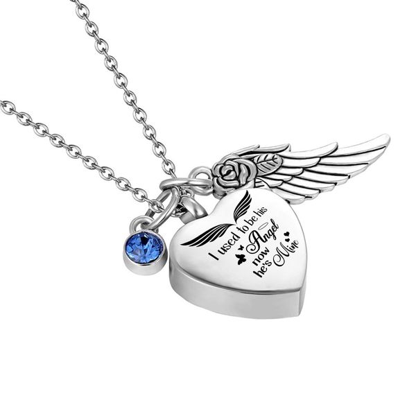 cremation urn necklace for ashes heart pendant jewelry keepsake with angel wing birthstone-i used to be his angel now he's mine, Silver
cremation urn necklace for ashes heart pendant jewelry keepsake with angel wing birthstone-i used to be his angel now he's mine, Silver