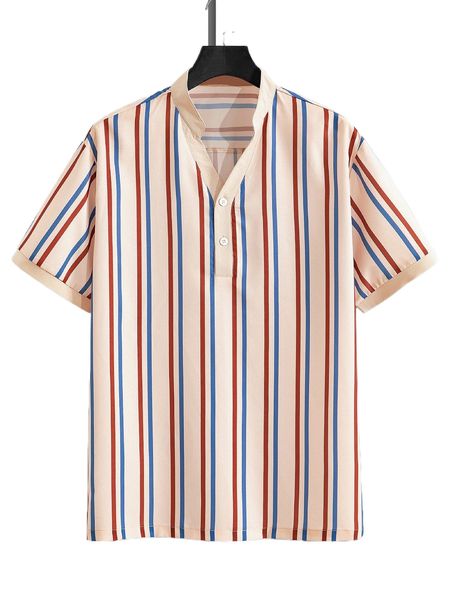 men random block striped half button shirt p313#, White;black 
men random block striped half button shirt p313#, White;black