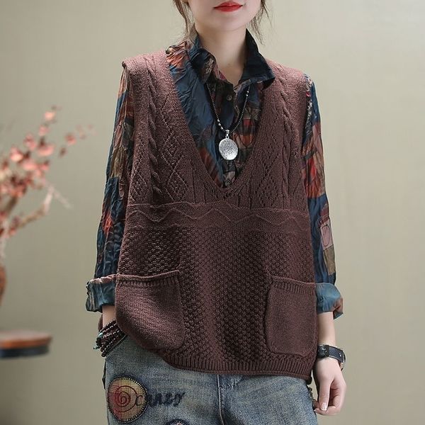 loose thin literary sweater vest female vneck sleeveless pocket decorative striped knitted sweater vest pullover women spring y201128, Black;white
loose thin literary sweater vest female vneck sleeveless pocket decorative striped knitted sweater vest pullover women spring y201128, Black;white