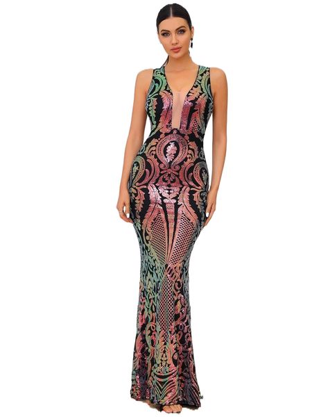 love&lemonade paisley pattern sequin contrast mesh mermaid hem formal dress p6x0#, Black;gray
love&lemonade paisley pattern sequin contrast mesh mermaid hem formal dress p6x0#, Black;gray