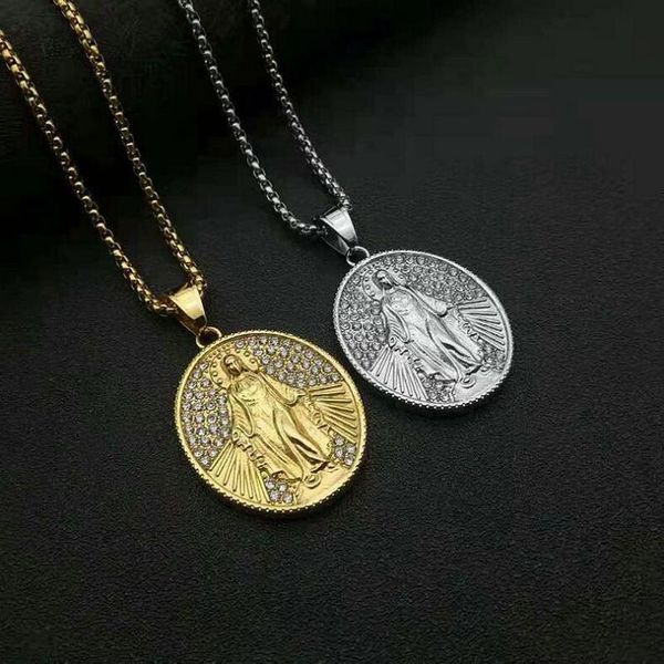 pendant necklaces stainless steel men's hip hop religious jewelry christian virgin mary, Silver
pendant necklaces stainless steel men's hip hop religious jewelry christian virgin mary, Silver