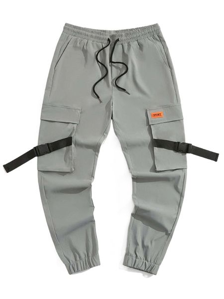 men letter patched buckle detail cargo pants n8u4#, Black