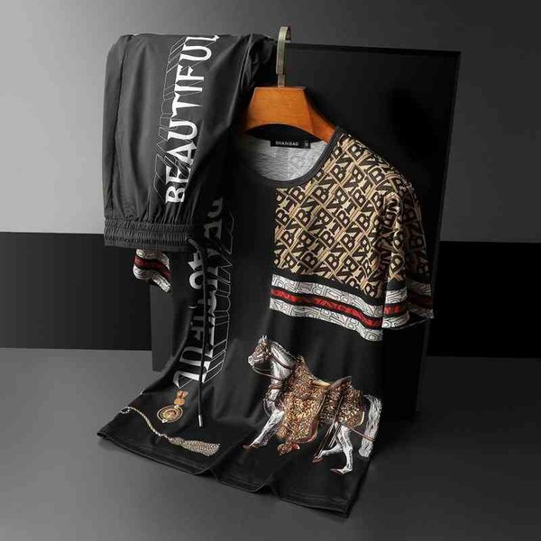 men's sports fashion trend brand clothing summer casual set short sleeved cropped pants of printed suit, Gray
men's sports fashion trend brand clothing summer casual set short sleeved cropped pants of printed suit, Gray