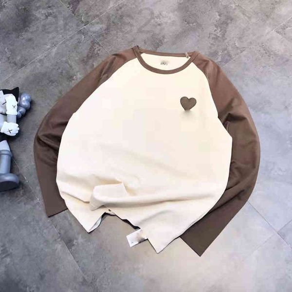women's t-shirt designer jimo brand a letter peach heart embroidery contrast color raglan long sleeve t-shirt bottoming shirt women, White
women's t-shirt designer jimo brand a letter peach heart embroidery contrast color raglan long sleeve t-shirt bottoming shirt women, White