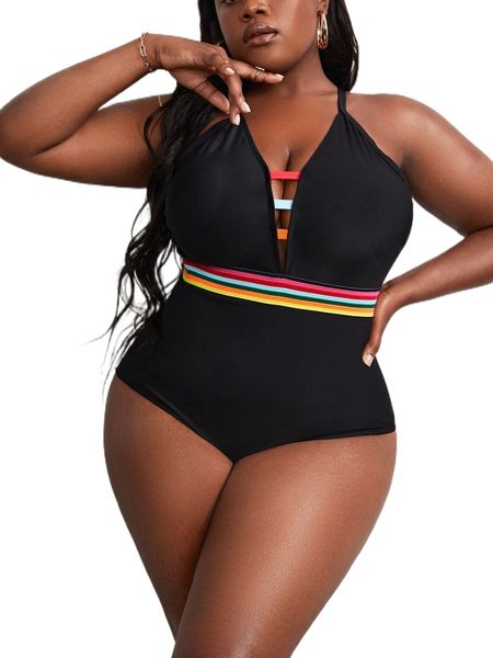 plus block striped panel one piece swimsuit c4y7#, White;black
plus block striped panel one piece swimsuit c4y7#, White;black