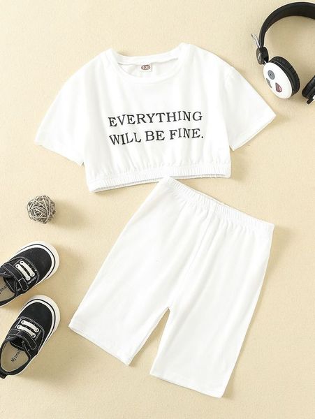 toddler girls slogan graphic tee & shorts she02, White
toddler girls slogan graphic tee & shorts she02, White