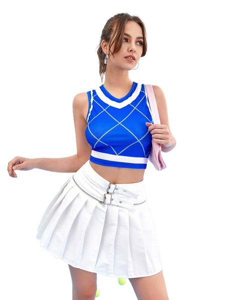 argyle print crop tank u2sg#, White