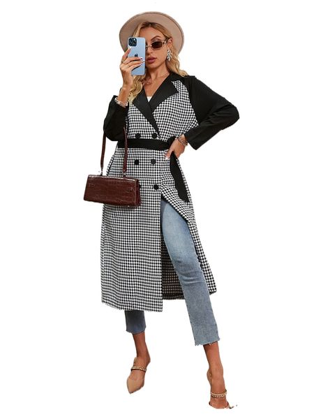 simplee houndstooth raglan sleeve double breasted belted tweed overcoat s9ft#, Black
simplee houndstooth raglan sleeve double breasted belted tweed overcoat s9ft#, Black