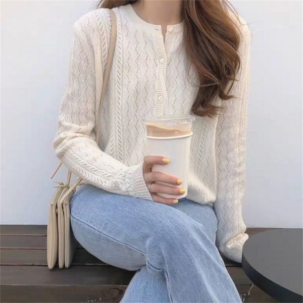 beliarst spring and autumn ice silk cardigan women's round neck sweater loose hollow knit bottom coat sweater 201225, White;black
beliarst spring and autumn ice silk cardigan women's round neck sweater loose hollow knit bottom coat sweater 201225, White;black