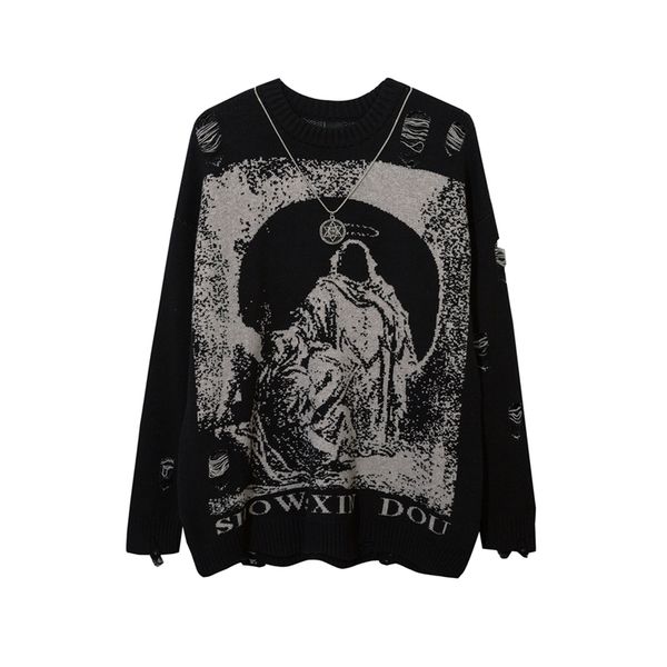 send necklace ripped oversize sweaters frayed knitted long sleeve harajuku streetwear pullovers gothic men y2k women sweater 220817, White;black
send necklace ripped oversize sweaters frayed knitted long sleeve harajuku streetwear pullovers gothic men y2k women sweater 220817, White;black