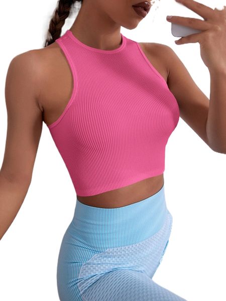 seamless solid racer back crop sports tank f9sh#, Gray