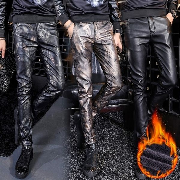 men printed winter fleece warm pu leather casual trousers long thicken elastic skinny pencil pants 201130, Black
men printed winter fleece warm pu leather casual trousers long thicken elastic skinny pencil pants 201130, Black