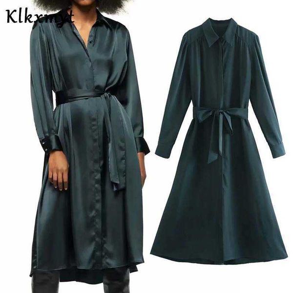 klkxmyt za dress women fashion satin with belt vintage long sleeve lapel internal buttonup midi female vestidos 210527, Black;gray
klkxmyt za dress women fashion satin with belt vintage long sleeve lapel internal buttonup midi female vestidos 210527, Black;gray