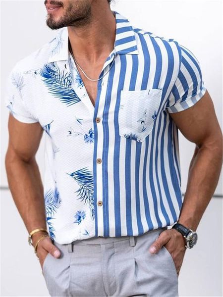 men's casual shirts 2022 independent station summer beach european and american men's striped stitching shirt printing short-sleev, White;black
men's casual shirts 2022 independent station summer beach european and american men's striped stitching shirt printing short-sleev, White;black