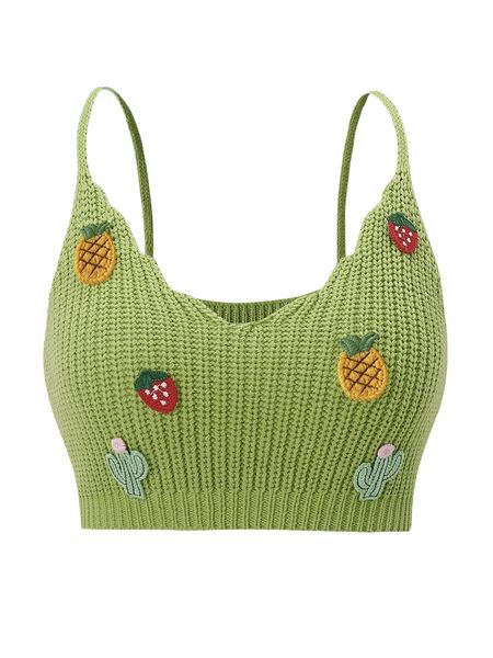 fruit & cactus appliques knit w39w#, White;black