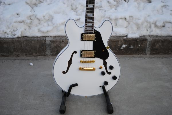 custom semi-hollow maple body jazz electric guitar gold hardware color white
custom semi-hollow maple body jazz electric guitar gold hardware color white