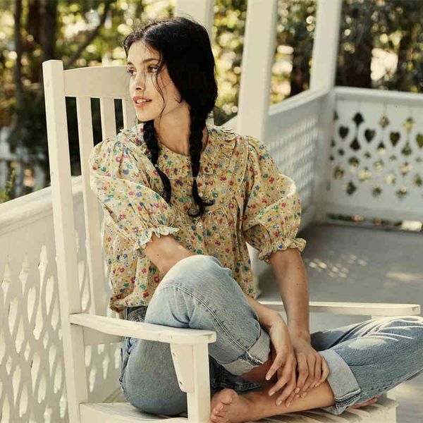 women's blouses shirts legal department doe home spring summer yellow floral bubble sleeve baby collar shirt t-shirt top, White 
women's blouses shirts legal department doe home spring summer yellow floral bubble sleeve baby collar shirt t-shirt top, White