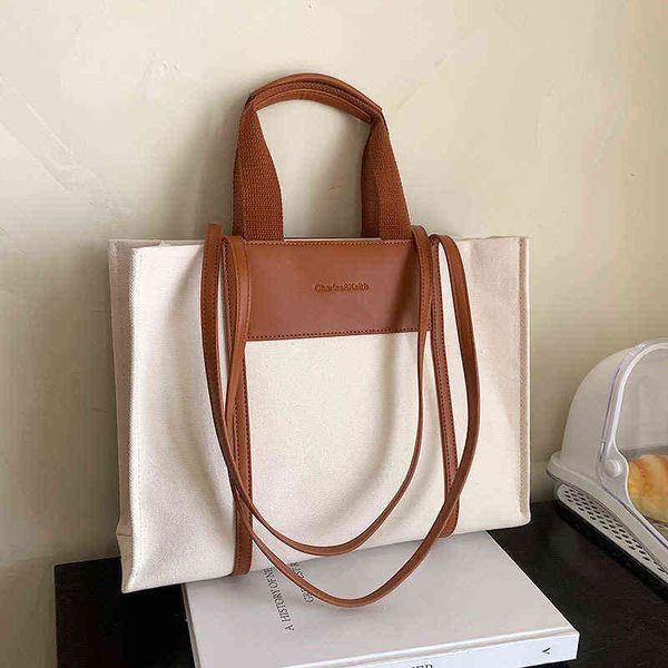contrast canvas tote bag women's high-capacity shoulder bag korean simple handbag 220514
contrast canvas tote bag women's high-capacity shoulder bag korean simple handbag 220514