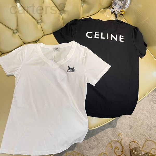 women's t-shirt designer ce home 22 spring and summer new v-neck embroidery carriage short sleeve t-shirt simple casual back letter pri, White 
women's t-shirt designer ce home 22 spring and summer new v-neck embroidery carriage short sleeve t-shirt simple casual back letter pri, White