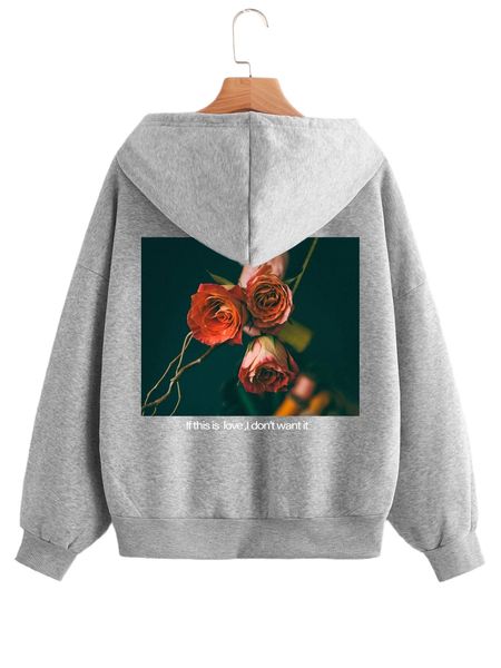 floral and slogan graphic zip up thermal lined drawstring hoodie e93q#, Black
floral and slogan graphic zip up thermal lined drawstring hoodie e93q#, Black