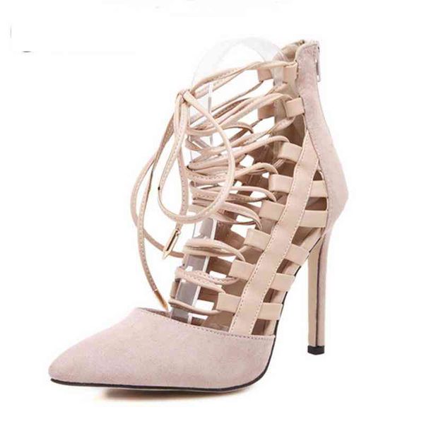 fashion-four seasons suede pointed bandage sandals large sandals women, Black